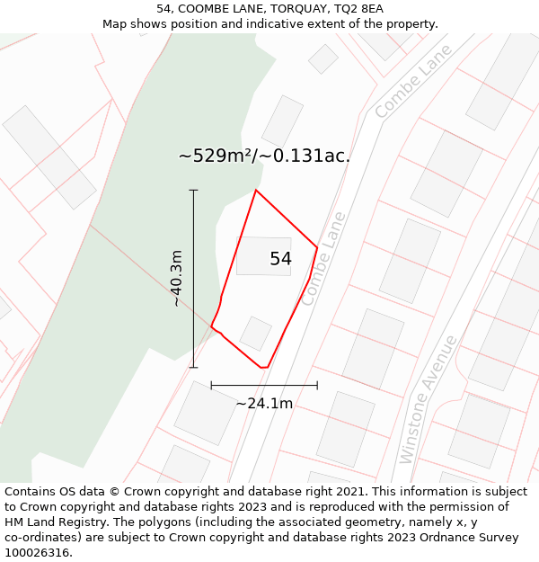 54, COOMBE LANE, TORQUAY, TQ2 8EA: Plot and title map