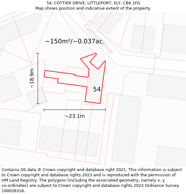 54, COTTIER DRIVE, LITTLEPORT, ELY, CB6 1FG: Plot and title map