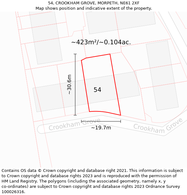 54, CROOKHAM GROVE, MORPETH, NE61 2XF: Plot and title map