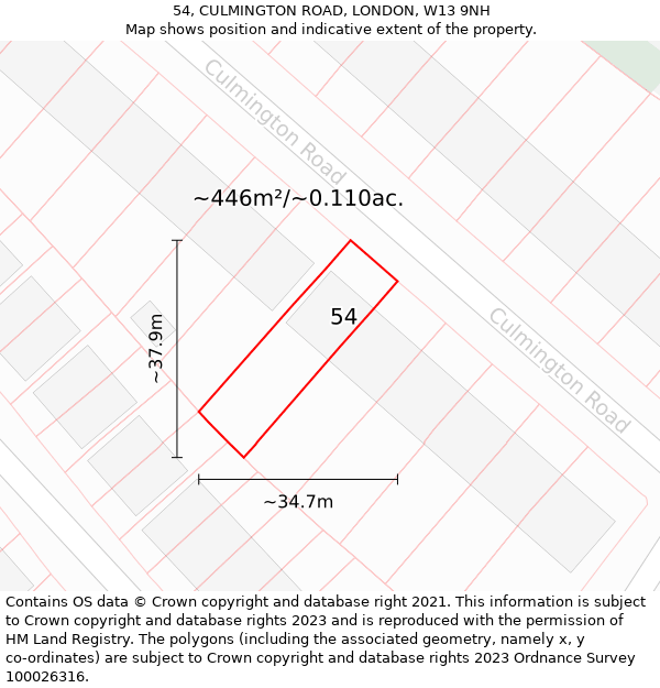 54, CULMINGTON ROAD, LONDON, W13 9NH: Plot and title map