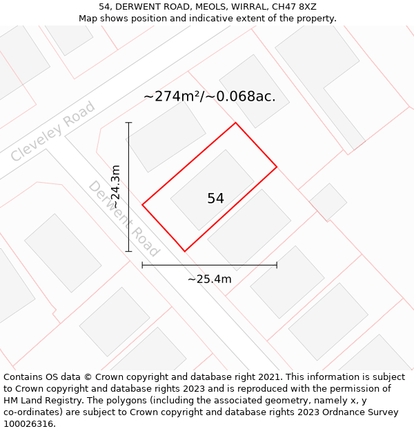 54, DERWENT ROAD, MEOLS, WIRRAL, CH47 8XZ: Plot and title map