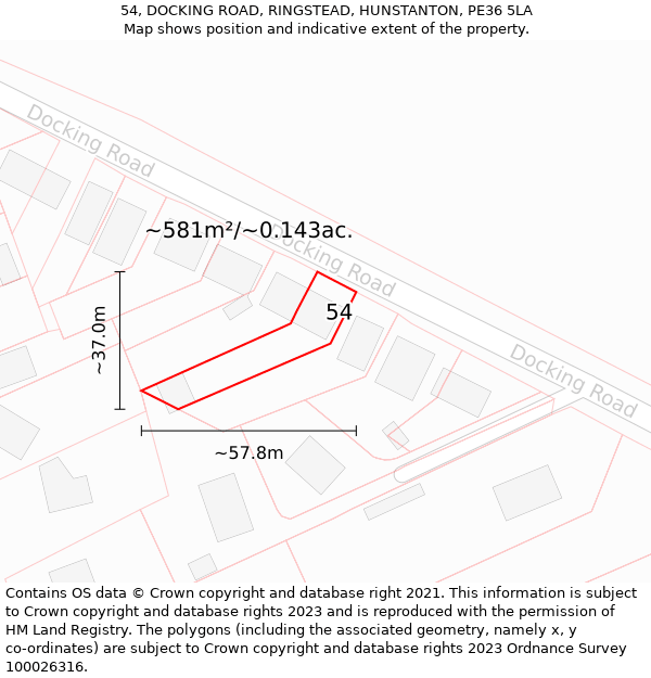 54, DOCKING ROAD, RINGSTEAD, HUNSTANTON, PE36 5LA: Plot and title map