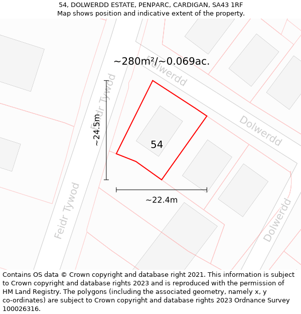 54, DOLWERDD ESTATE, PENPARC, CARDIGAN, SA43 1RF: Plot and title map