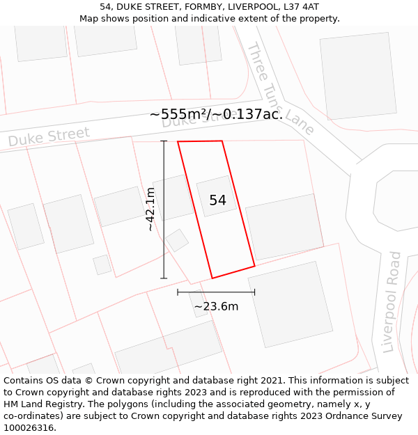 54, DUKE STREET, FORMBY, LIVERPOOL, L37 4AT: Plot and title map