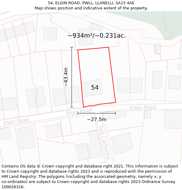 54, ELGIN ROAD, PWLL, LLANELLI, SA15 4AE: Plot and title map