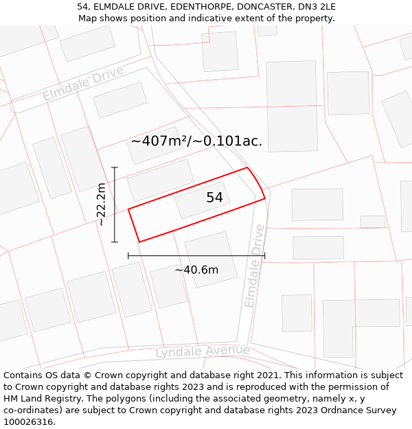 54, ELMDALE DRIVE, EDENTHORPE, DONCASTER, DN3 2LE: Plot and title map