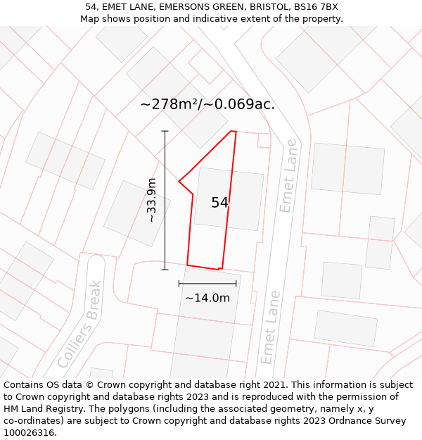 54, EMET LANE, EMERSONS GREEN, BRISTOL, BS16 7BX: Plot and title map