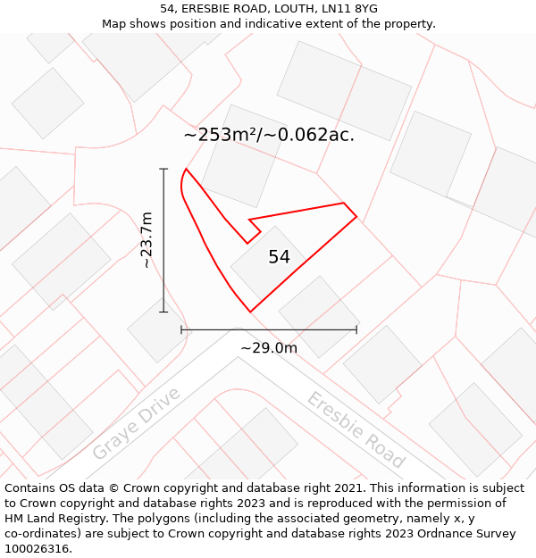 54, ERESBIE ROAD, LOUTH, LN11 8YG: Plot and title map