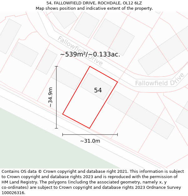 54, FALLOWFIELD DRIVE, ROCHDALE, OL12 6LZ: Plot and title map