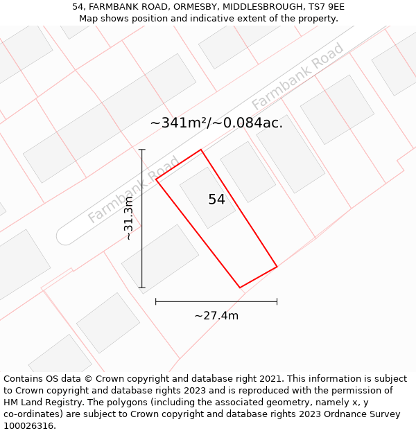 54, FARMBANK ROAD, ORMESBY, MIDDLESBROUGH, TS7 9EE: Plot and title map