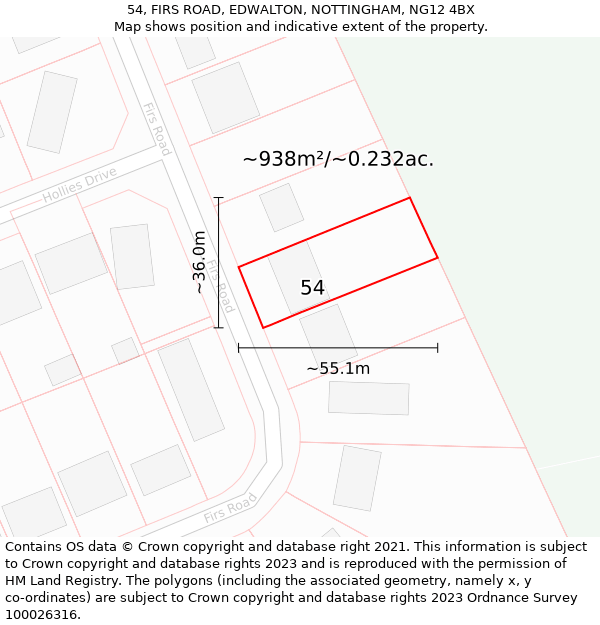 54, FIRS ROAD, EDWALTON, NOTTINGHAM, NG12 4BX: Plot and title map