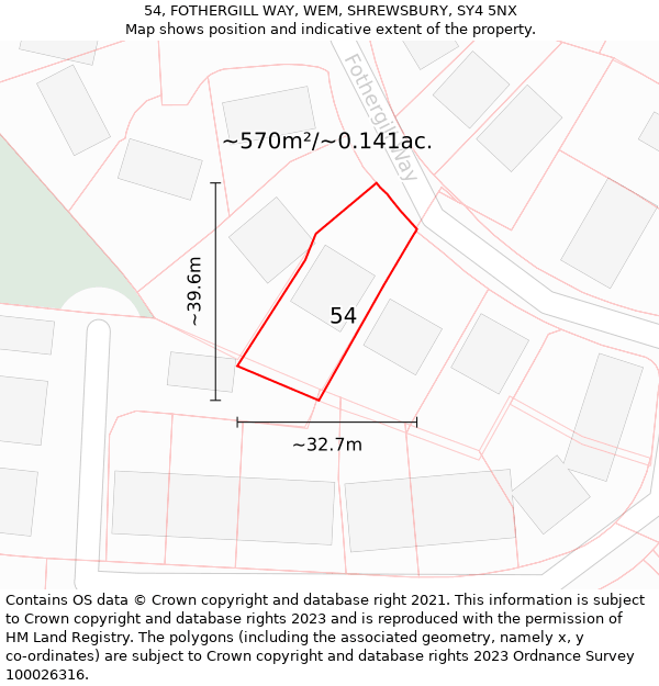 54, FOTHERGILL WAY, WEM, SHREWSBURY, SY4 5NX: Plot and title map