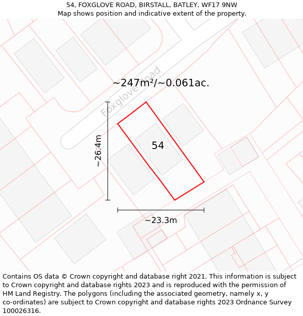 54, FOXGLOVE ROAD, BIRSTALL, BATLEY, WF17 9NW: Plot and title map