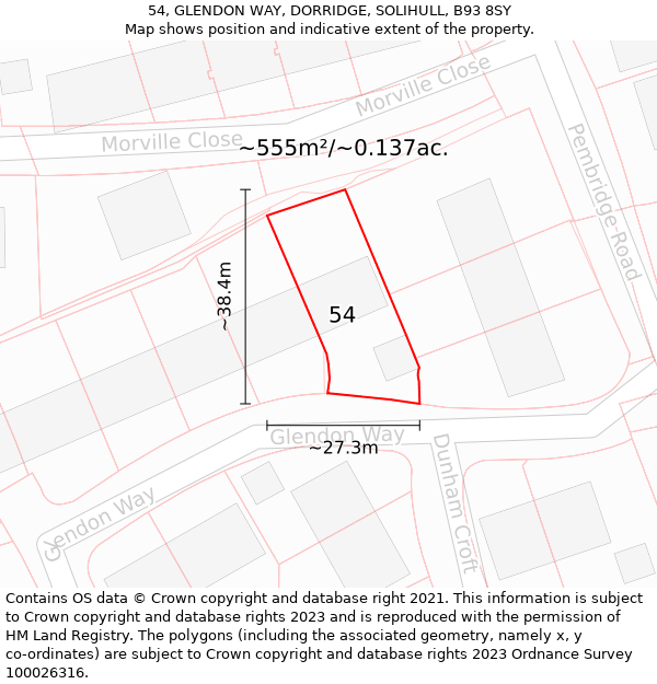 54, GLENDON WAY, DORRIDGE, SOLIHULL, B93 8SY: Plot and title map