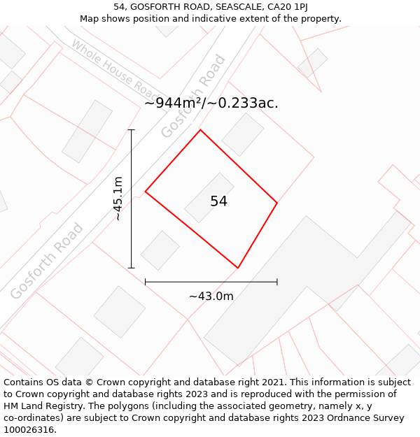 54, GOSFORTH ROAD, SEASCALE, CA20 1PJ: Plot and title map