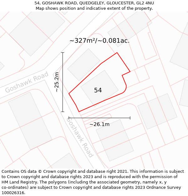 54, GOSHAWK ROAD, QUEDGELEY, GLOUCESTER, GL2 4NU: Plot and title map