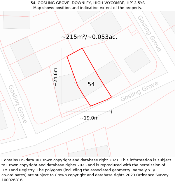 54, GOSLING GROVE, DOWNLEY, HIGH WYCOMBE, HP13 5YS: Plot and title map