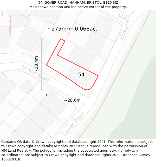 54, GOVER ROAD, HANHAM, BRISTOL, BS15 3JZ: Plot and title map