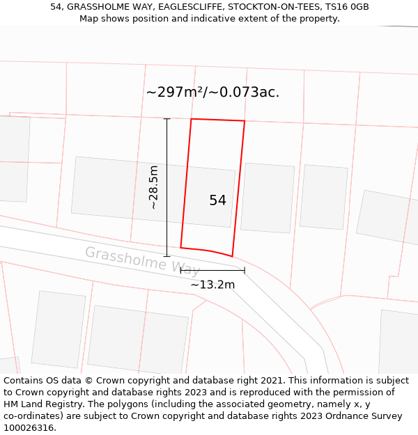 54, GRASSHOLME WAY, EAGLESCLIFFE, STOCKTON-ON-TEES, TS16 0GB: Plot and title map