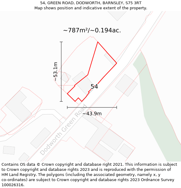 54, GREEN ROAD, DODWORTH, BARNSLEY, S75 3RT: Plot and title map