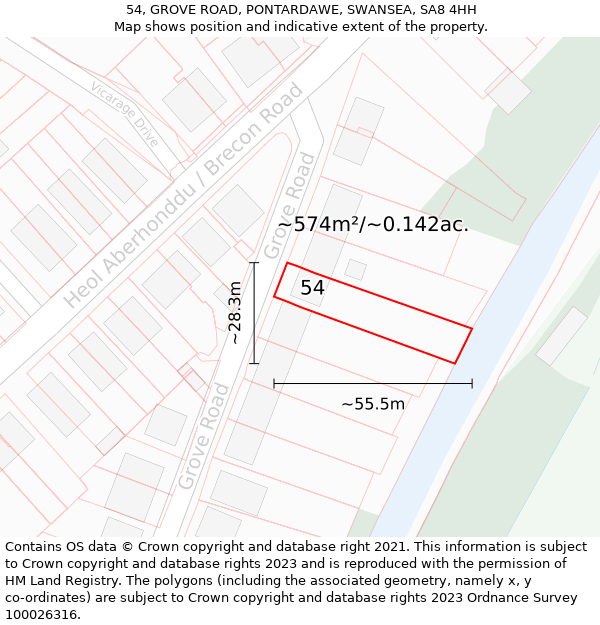 54, GROVE ROAD, PONTARDAWE, SWANSEA, SA8 4HH: Plot and title map