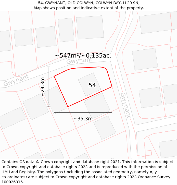 54, GWYNANT, OLD COLWYN, COLWYN BAY, LL29 9NJ: Plot and title map