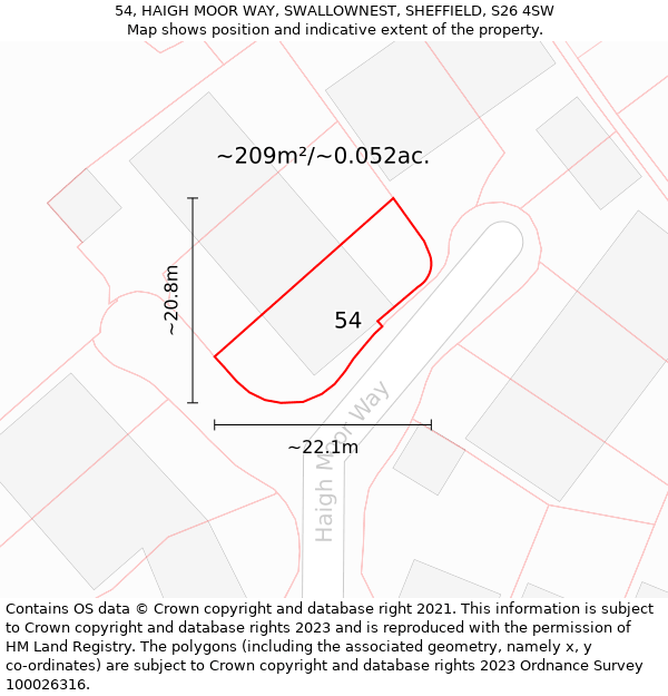 54, HAIGH MOOR WAY, SWALLOWNEST, SHEFFIELD, S26 4SW: Plot and title map