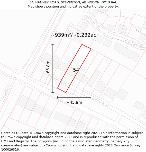 54, HANNEY ROAD, STEVENTON, ABINGDON, OX13 6AL: Plot and title map