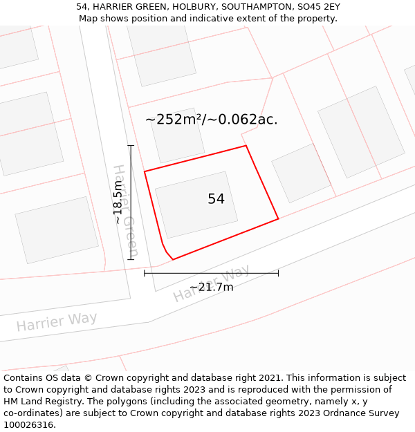 54, HARRIER GREEN, HOLBURY, SOUTHAMPTON, SO45 2EY: Plot and title map