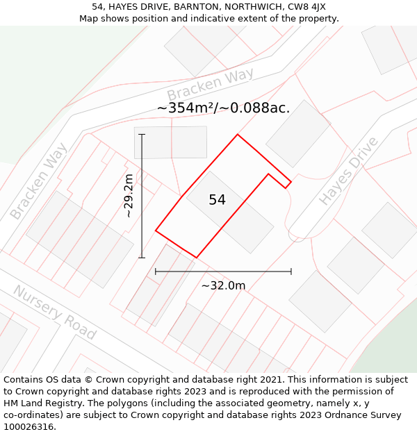 54, HAYES DRIVE, BARNTON, NORTHWICH, CW8 4JX: Plot and title map