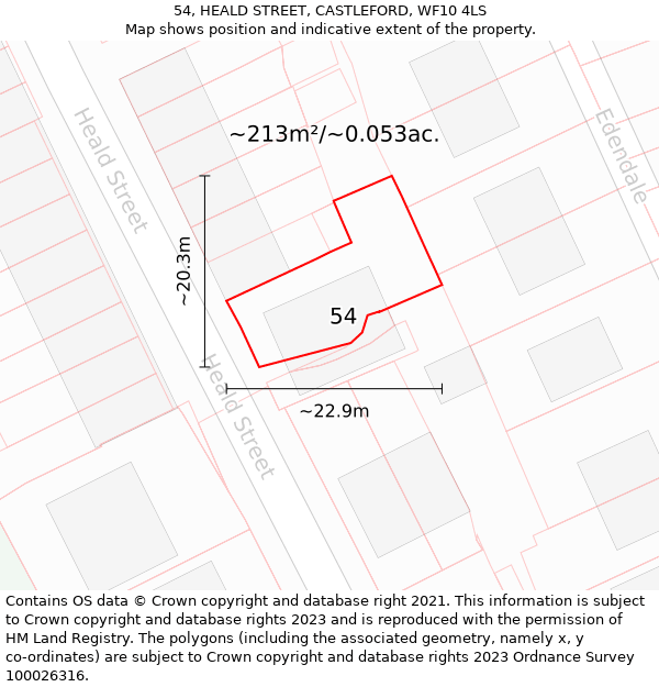 54, HEALD STREET, CASTLEFORD, WF10 4LS: Plot and title map