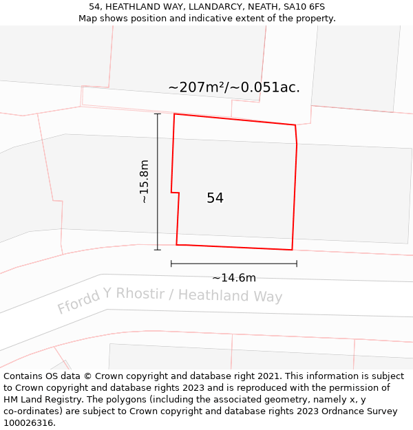 54, HEATHLAND WAY, LLANDARCY, NEATH, SA10 6FS: Plot and title map