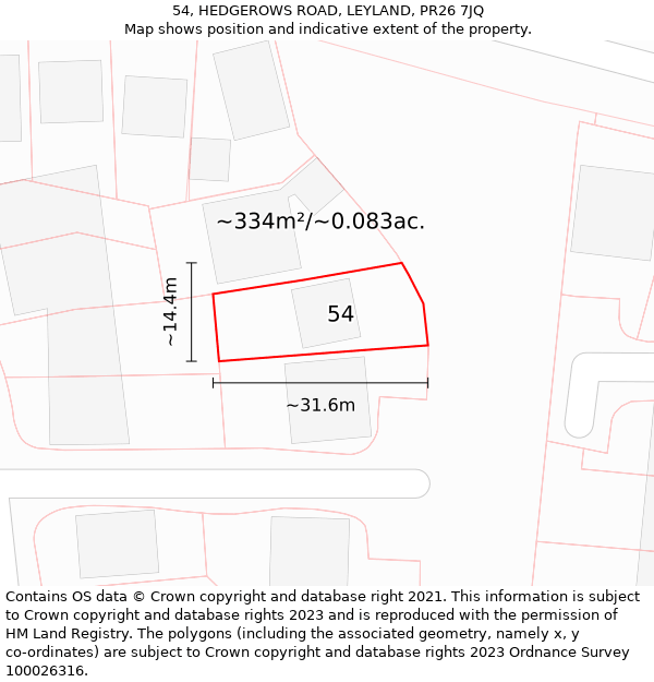 54, HEDGEROWS ROAD, LEYLAND, PR26 7JQ: Plot and title map