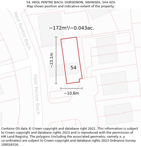 54, HEOL PENTRE BACH, GORSEINON, SWANSEA, SA4 4ZA: Plot and title map