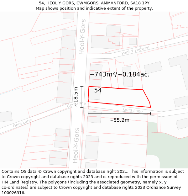 54, HEOL Y GORS, CWMGORS, AMMANFORD, SA18 1PY: Plot and title map