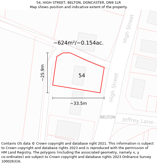 54, HIGH STREET, BELTON, DONCASTER, DN9 1LR: Plot and title map