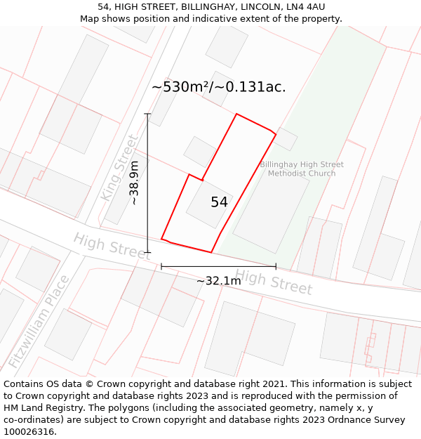 54, HIGH STREET, BILLINGHAY, LINCOLN, LN4 4AU: Plot and title map