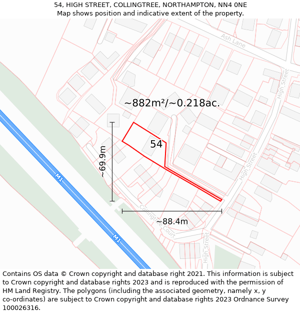 54, HIGH STREET, COLLINGTREE, NORTHAMPTON, NN4 0NE: Plot and title map