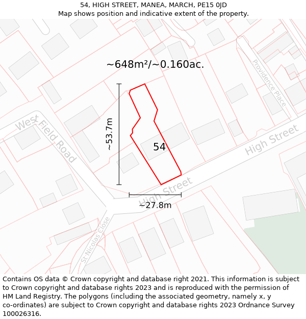 54, HIGH STREET, MANEA, MARCH, PE15 0JD: Plot and title map