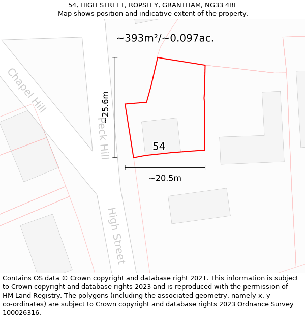 54, HIGH STREET, ROPSLEY, GRANTHAM, NG33 4BE: Plot and title map