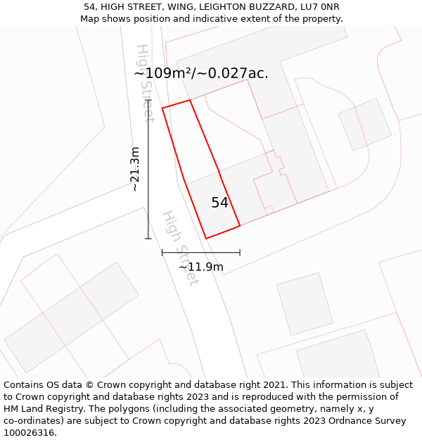 54, HIGH STREET, WING, LEIGHTON BUZZARD, LU7 0NR: Plot and title map