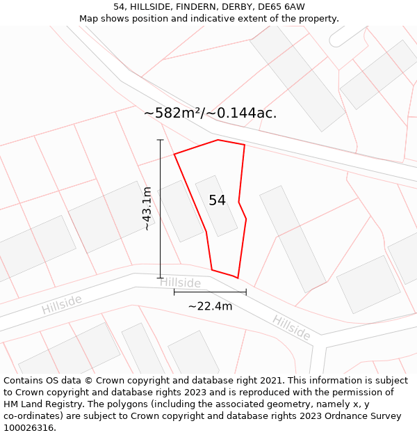 54, HILLSIDE, FINDERN, DERBY, DE65 6AW: Plot and title map