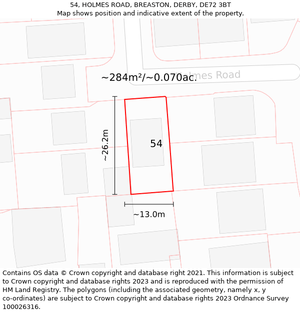 54, HOLMES ROAD, BREASTON, DERBY, DE72 3BT: Plot and title map