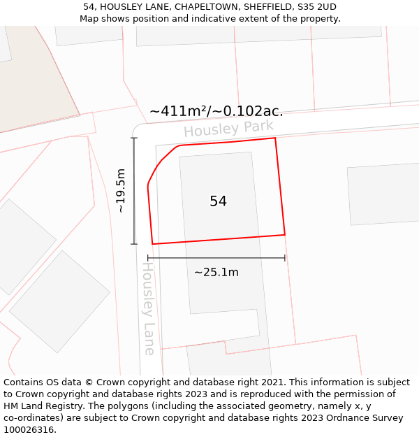 54, HOUSLEY LANE, CHAPELTOWN, SHEFFIELD, S35 2UD: Plot and title map