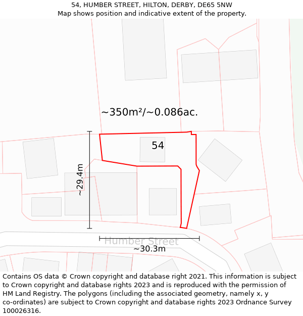 54, HUMBER STREET, HILTON, DERBY, DE65 5NW: Plot and title map