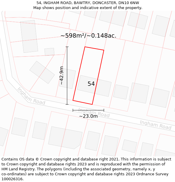 54, INGHAM ROAD, BAWTRY, DONCASTER, DN10 6NW: Plot and title map