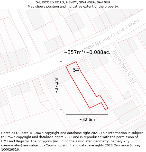 54, ISCOED ROAD, HENDY, SWANSEA, SA4 0UP: Plot and title map