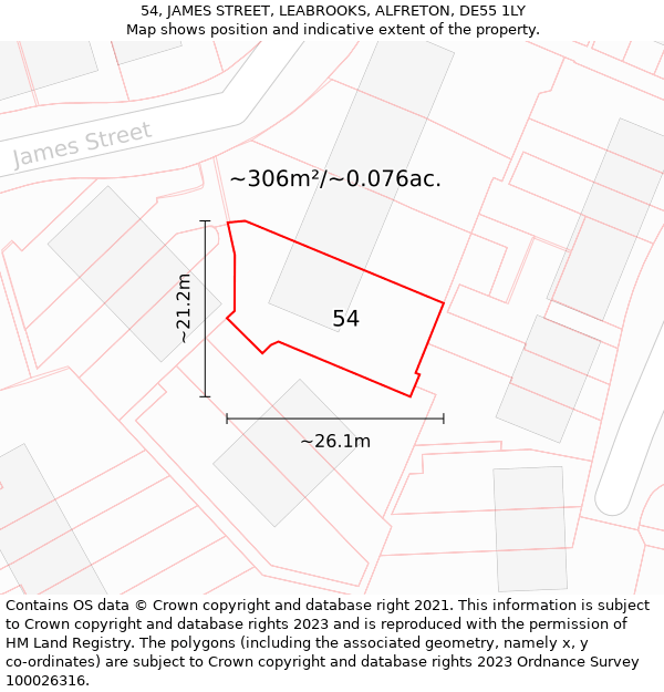 54, JAMES STREET, LEABROOKS, ALFRETON, DE55 1LY: Plot and title map