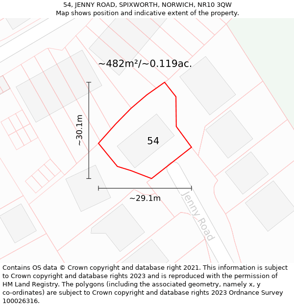 54, JENNY ROAD, SPIXWORTH, NORWICH, NR10 3QW: Plot and title map