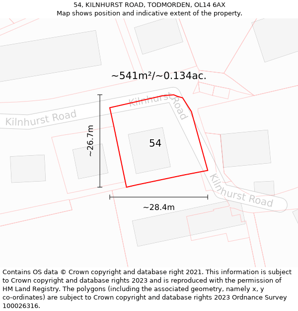 54, KILNHURST ROAD, TODMORDEN, OL14 6AX: Plot and title map